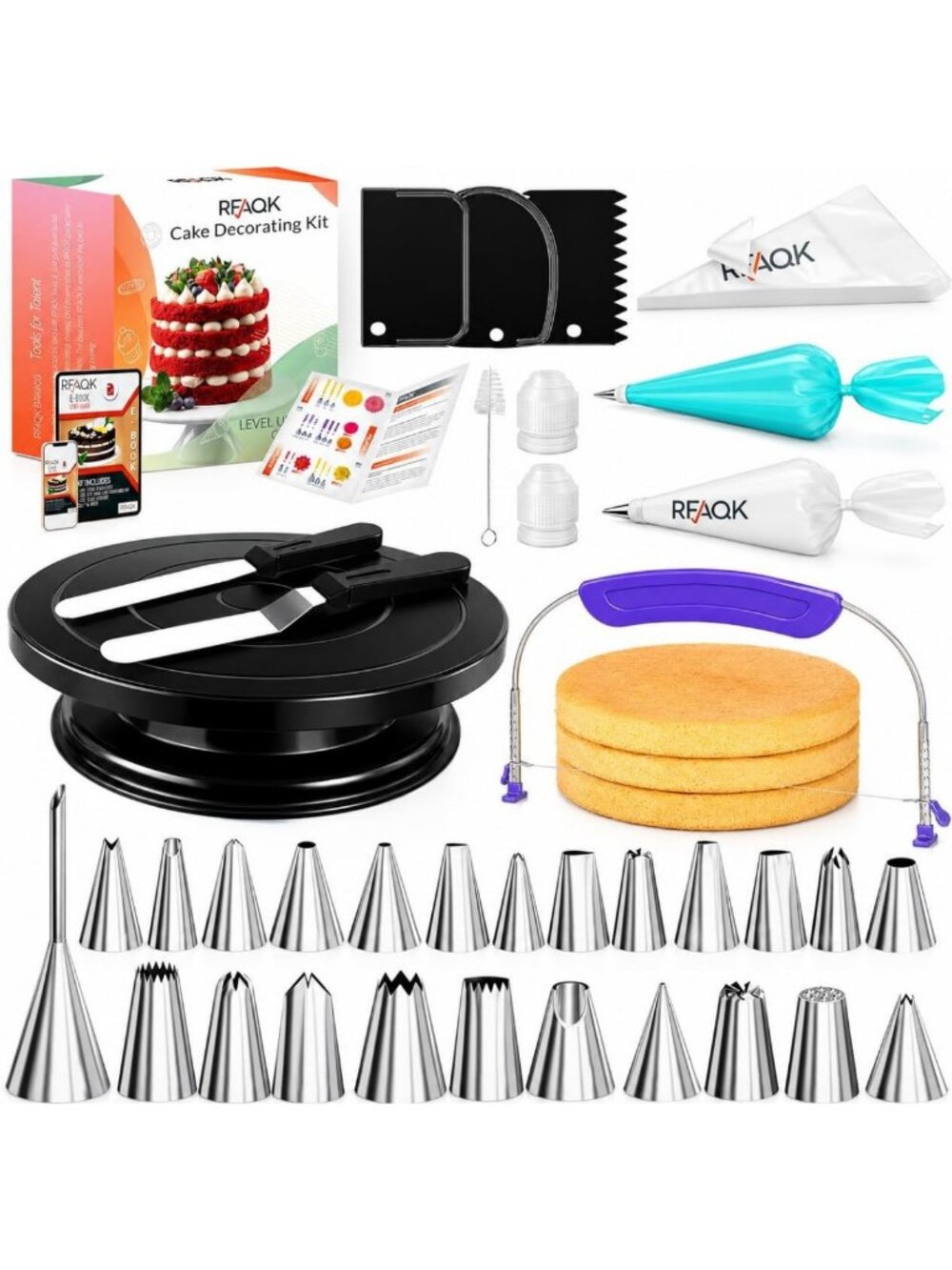 90PC Cake Decorating Kit - Leveler, Turntable, Icing Tips, Piping Bags & More!